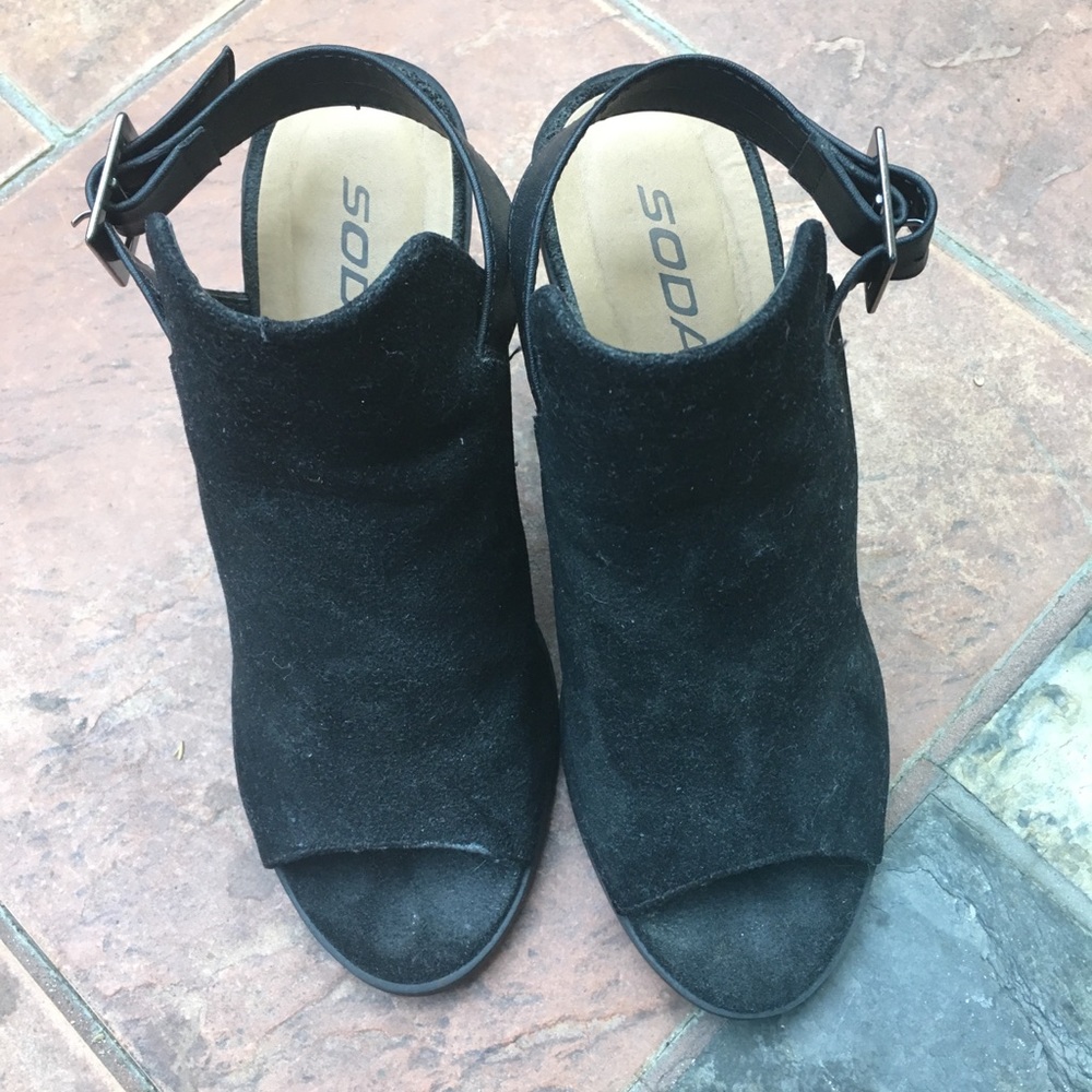Black open toed ankle boots